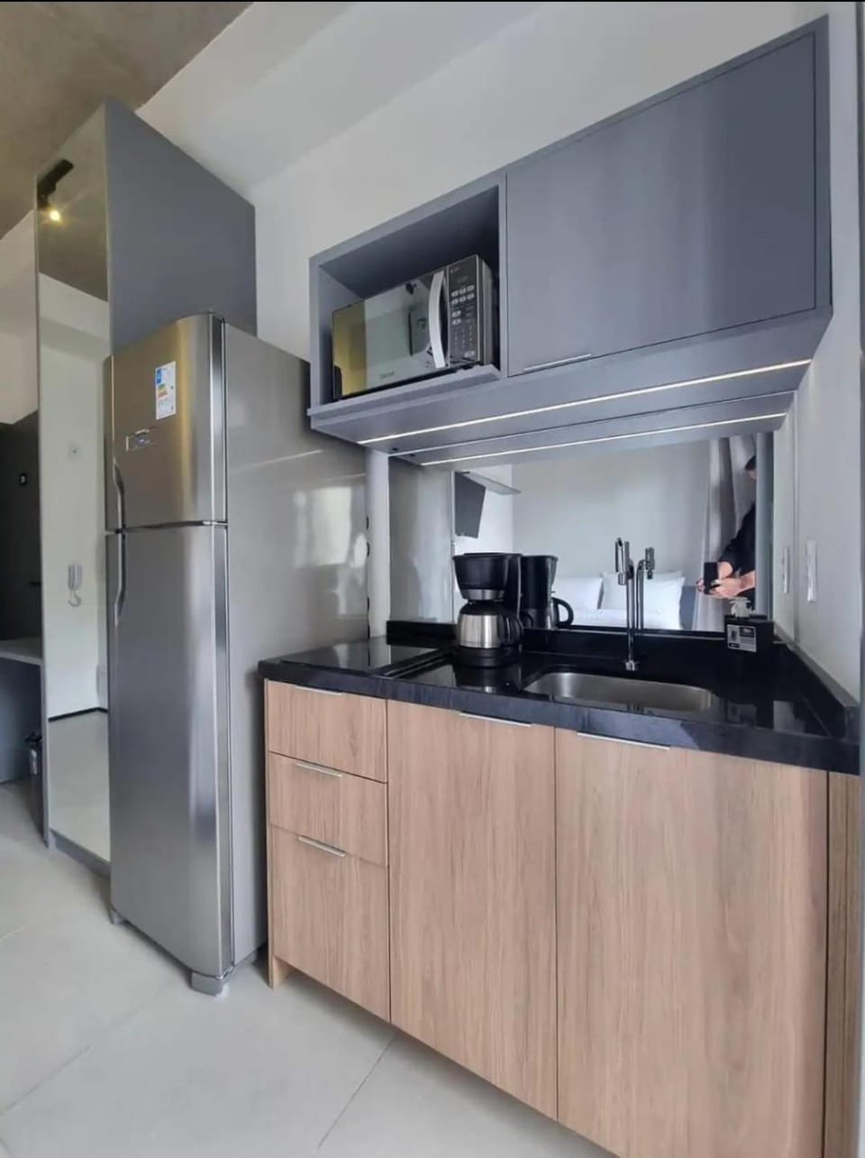 Kitchen or kitchenette, stove