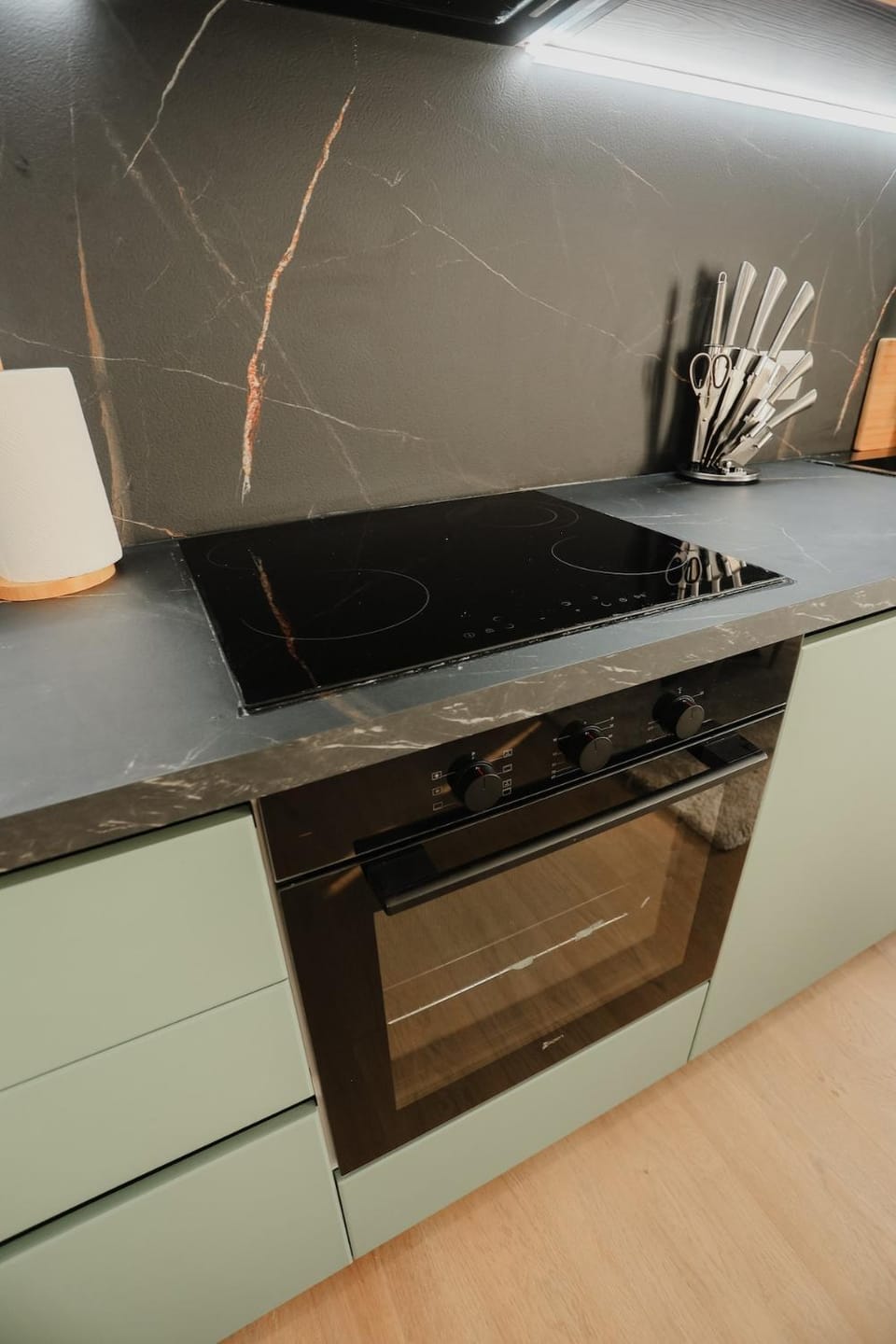 Kitchen or kitchenette, stove