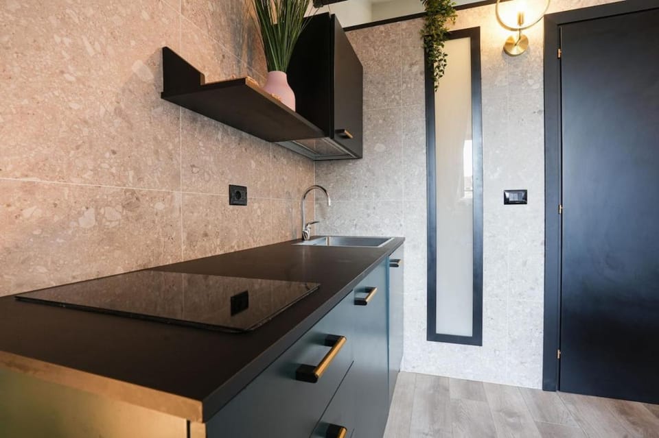 Kitchen or kitchenette, stove