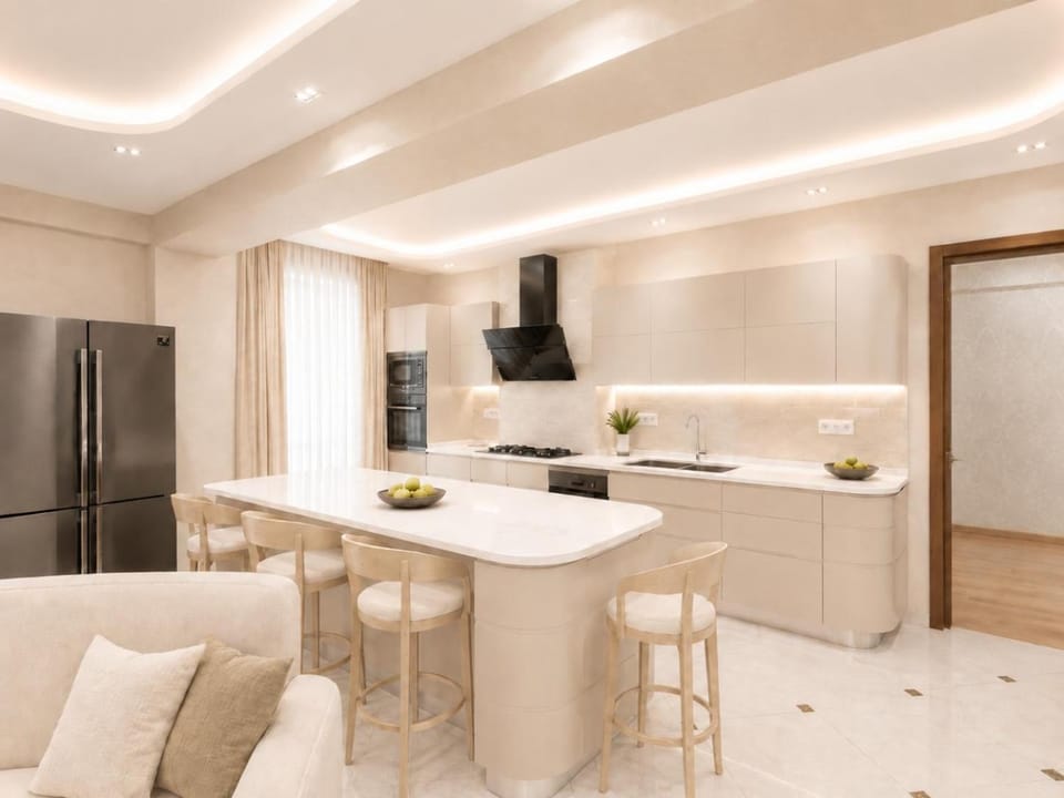 Kitchen or kitchenette, Living room, Dining area