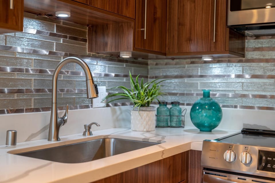 Kitchen or kitchenette, dishwasher, stove