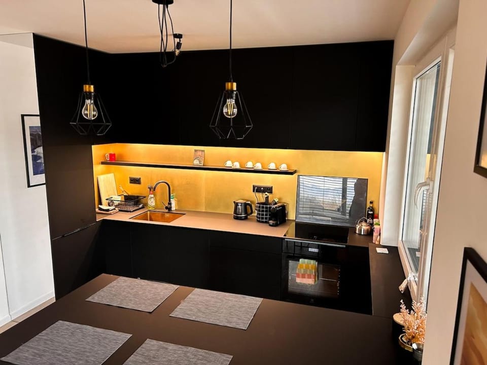 Coffee/tea facilities, Kitchen or kitchenette, oven, stove