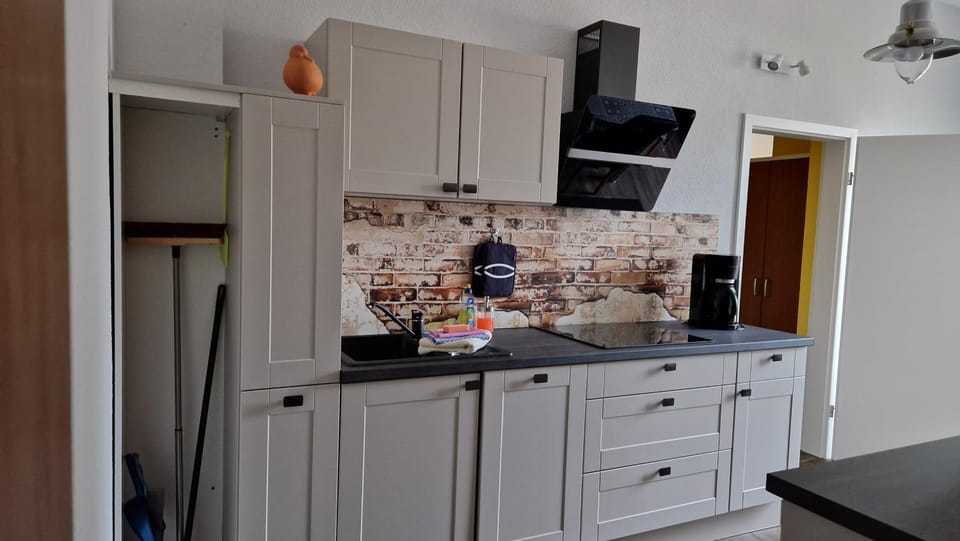 Kitchen or kitchenette, dishwasher, stove
