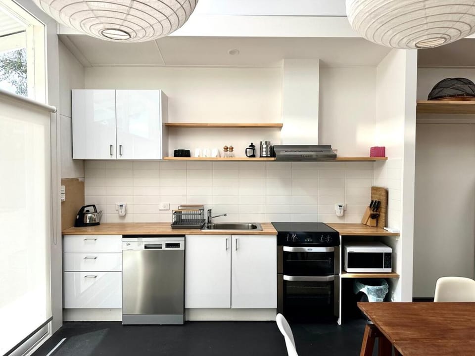 Kitchen or kitchenette, stove