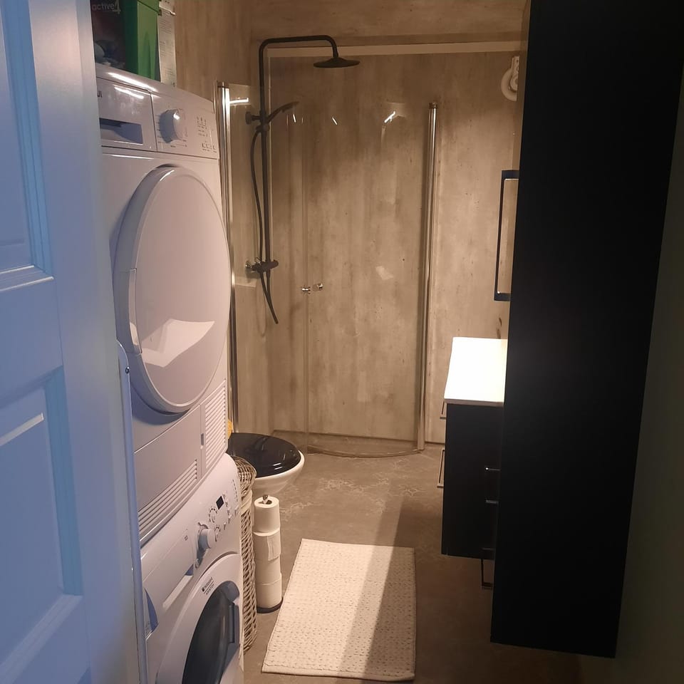 Bathroom, towels, washing machine, dryer