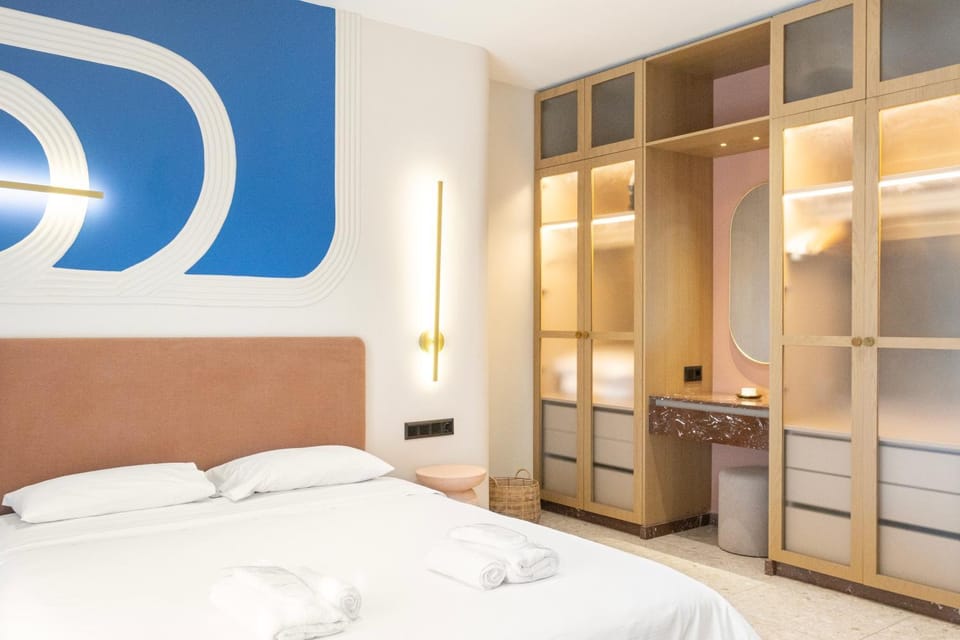 Bed, wardrobe