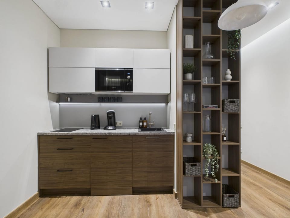 Kitchen or kitchenette, stove