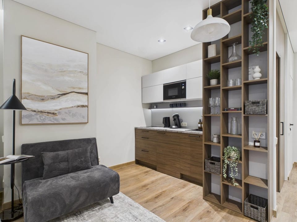 Kitchen or kitchenette, Living room, Seating area
