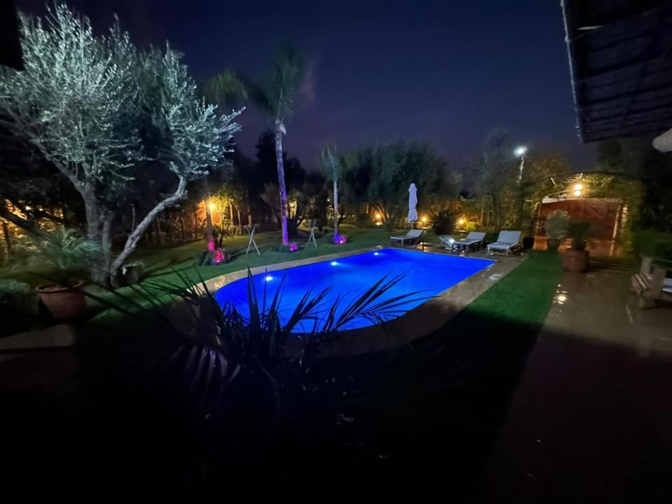 Night, Pool view, Swimming pool