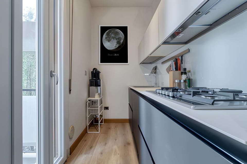 Kitchen or kitchenette, stove