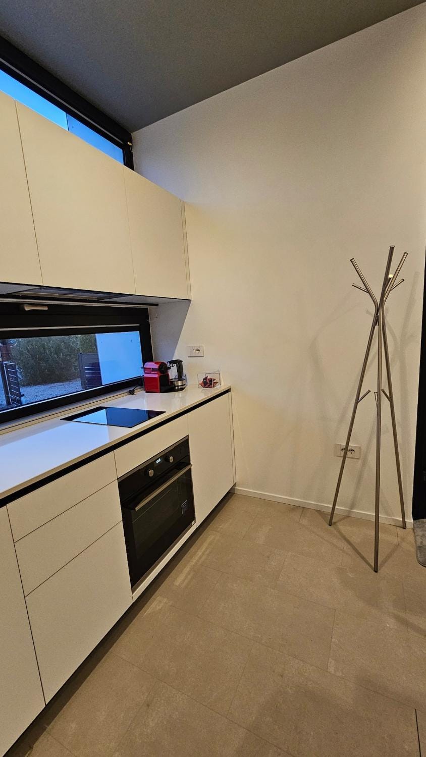 Kitchen or kitchenette, stove