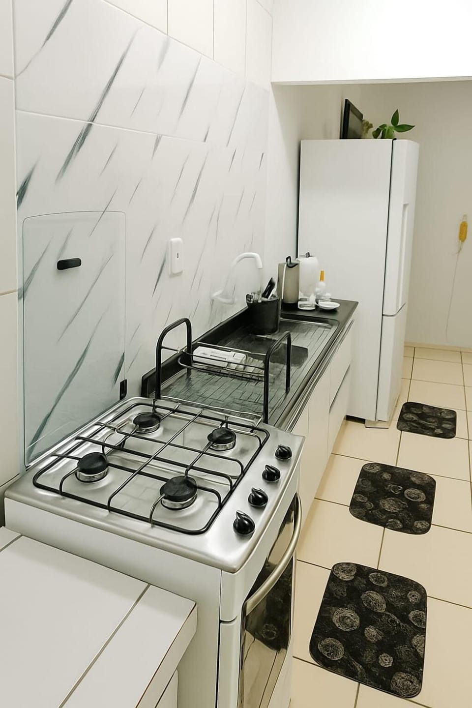 Kitchen or kitchenette, stove