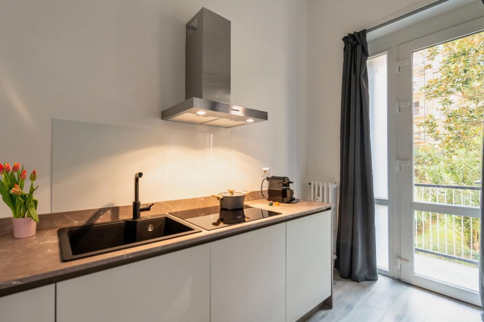 Kitchen or kitchenette, stove