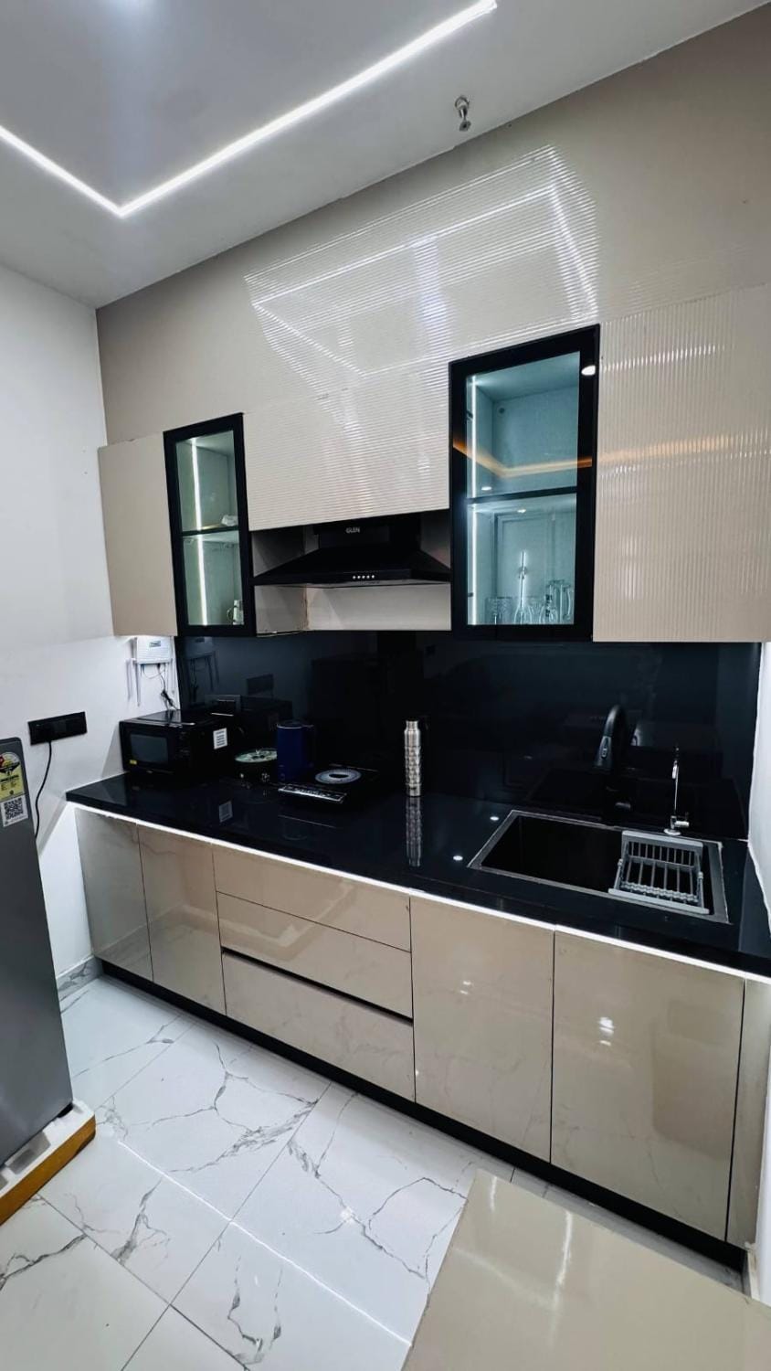 Kitchen or kitchenette, stove