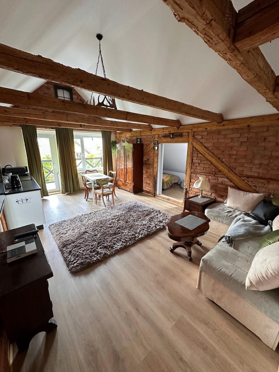 Kitchen or kitchenette, Living room, Seating area