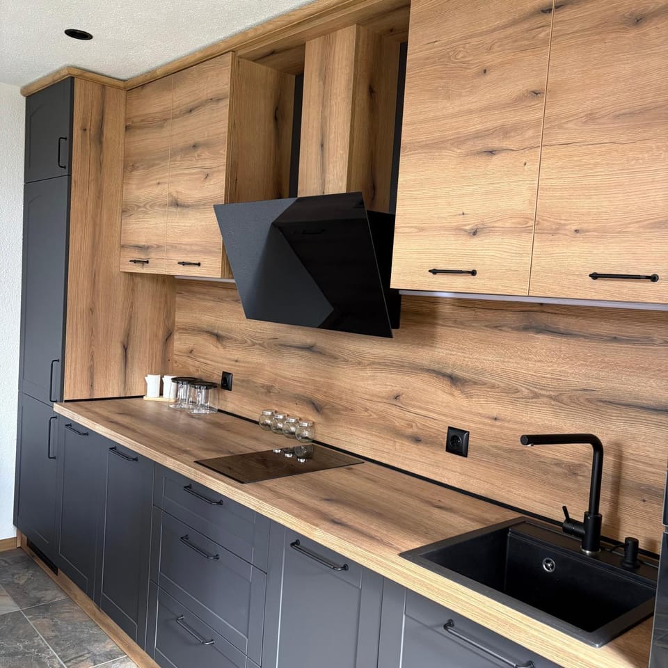 Kitchen or kitchenette, stove
