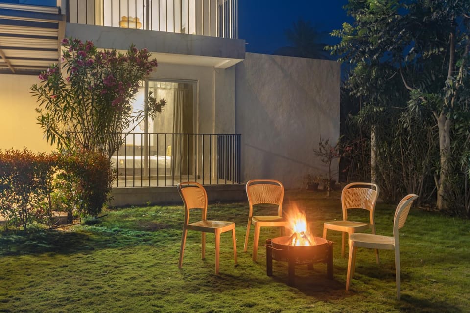 Property building, Night, Garden, Seating area, Garden view