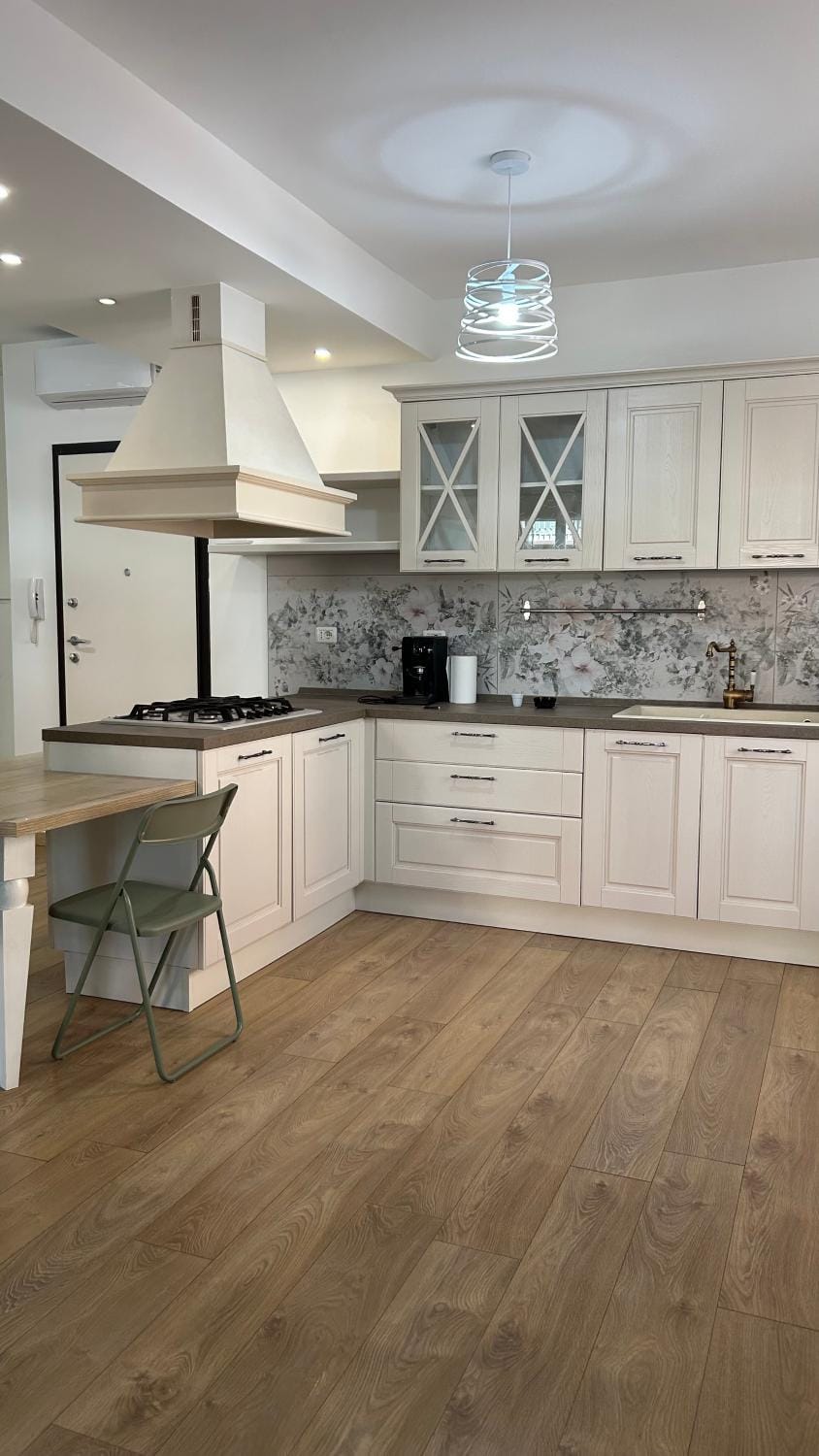 Kitchen or kitchenette, stove