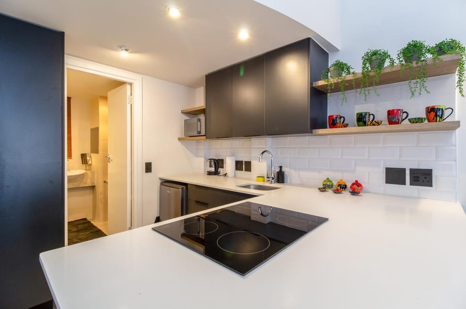Kitchen or kitchenette, stove