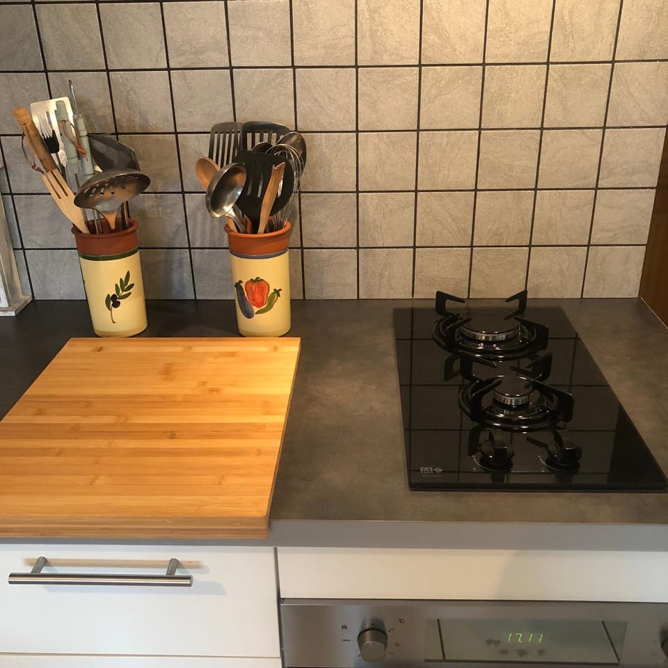 Kitchen or kitchenette, stove