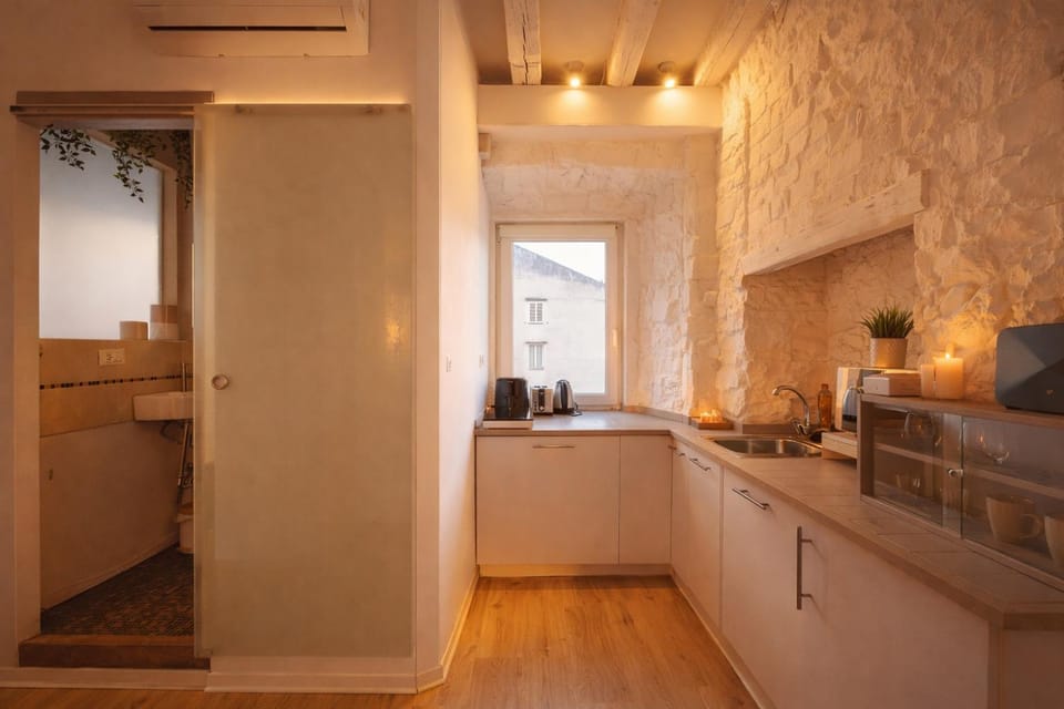 Kitchen or kitchenette, stove