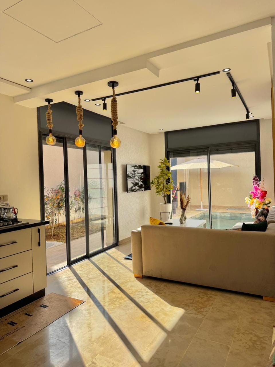 Property building, Living room, Swimming pool