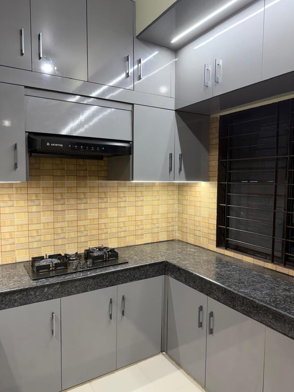 Kitchen or kitchenette, stove