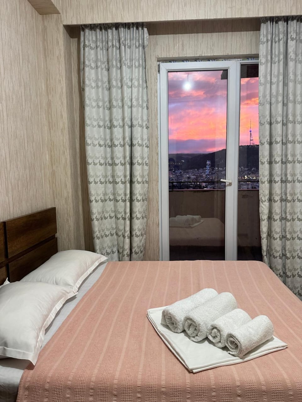 Bed, Natural landscape, View (from property/room), Sunset, towels