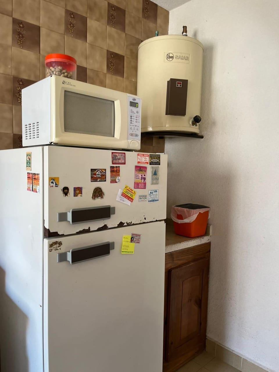 Kitchen or kitchenette, microwave