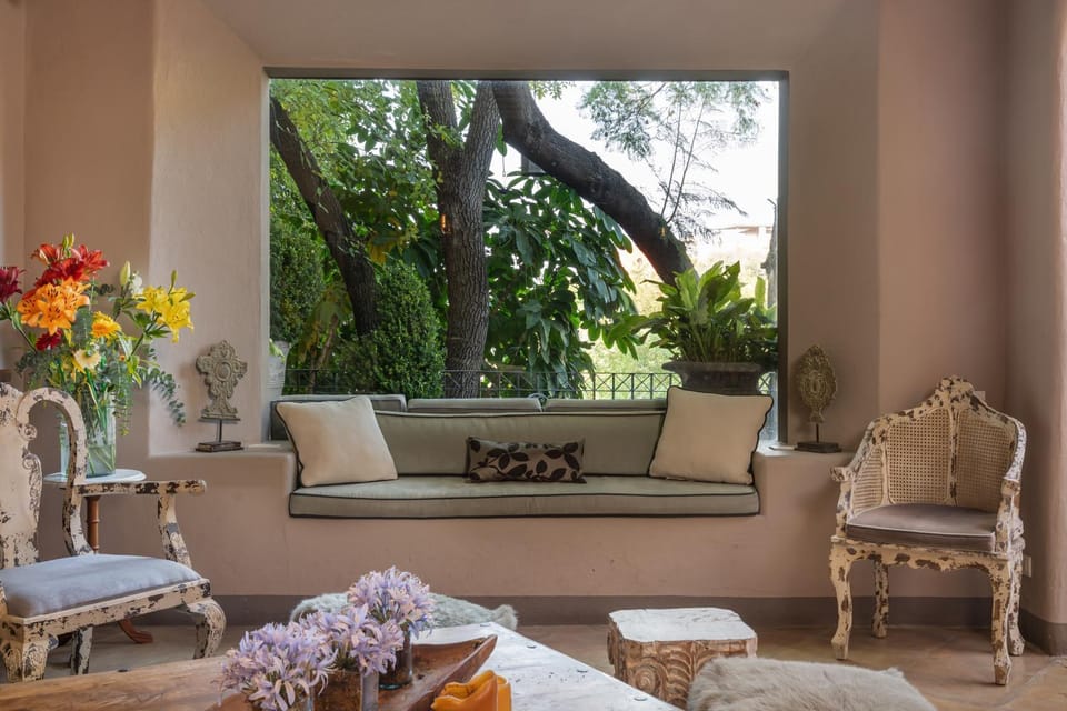 Living room, Seating area, Garden view