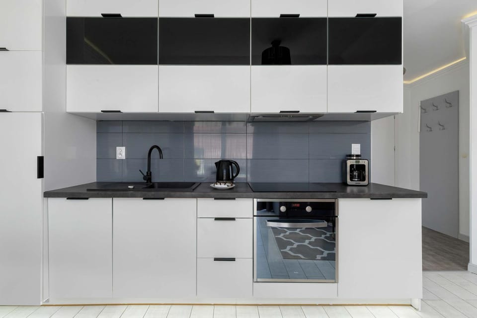 Kitchen or kitchenette, stove