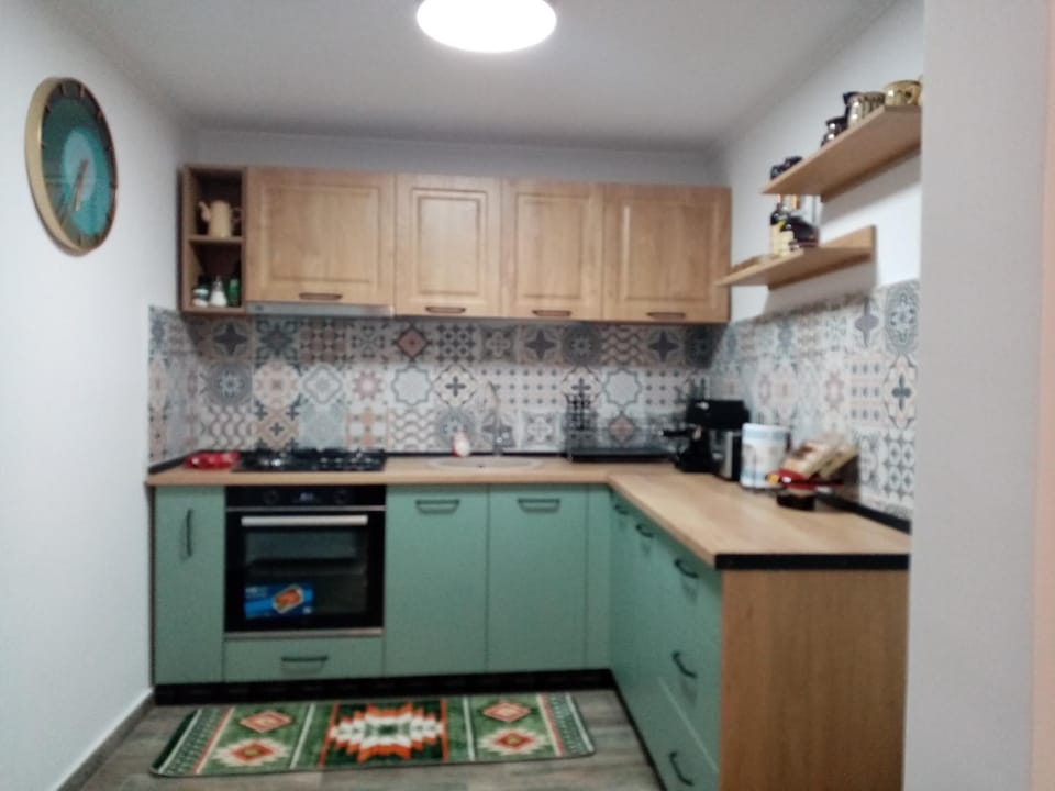 Kitchen or kitchenette, dishwasher, stove