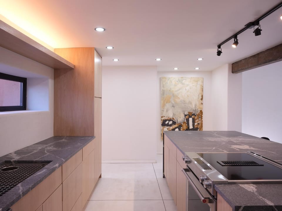 Kitchen or kitchenette, dishwasher, stove