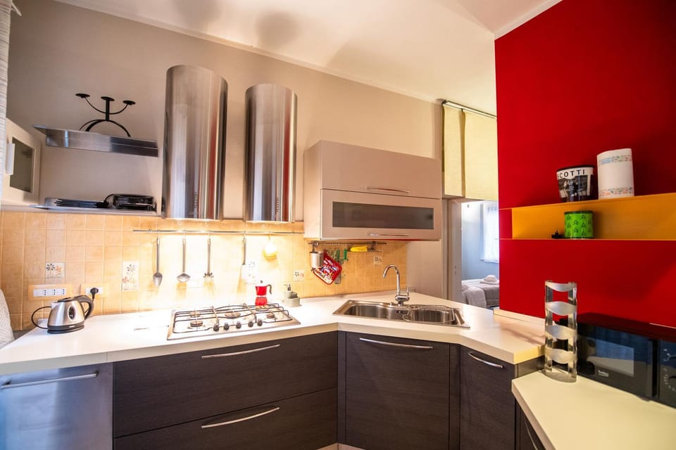 Kitchen or kitchenette, stove
