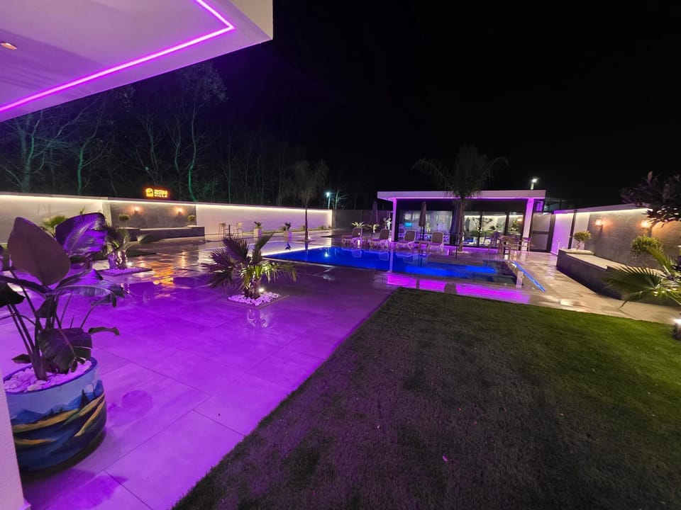 Patio, Night, Natural landscape, Pool view, Swimming pool