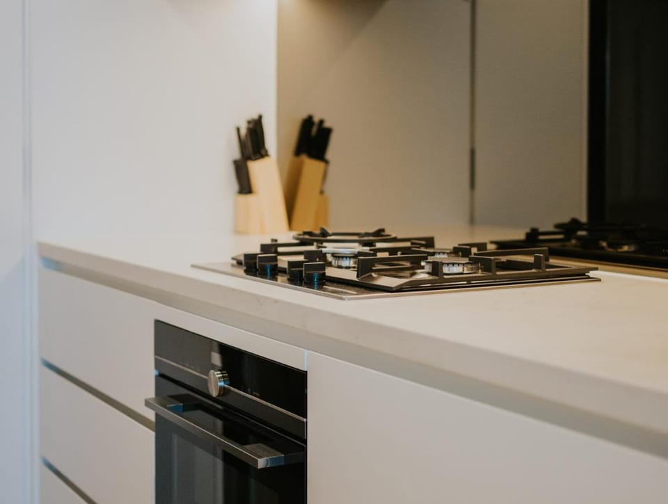 Kitchen or kitchenette, stove