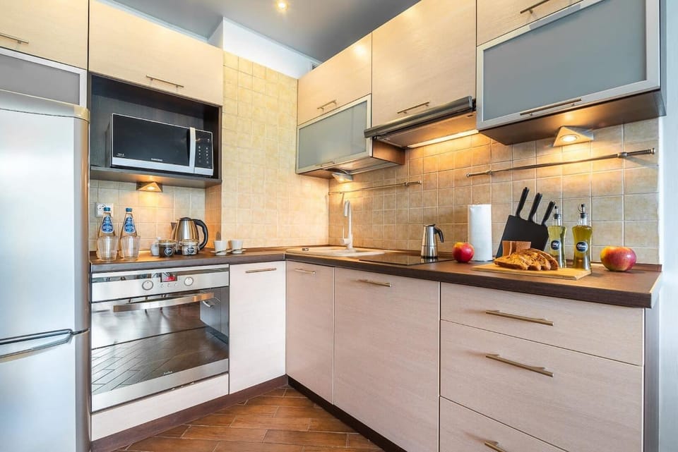 Kitchen or kitchenette, stove