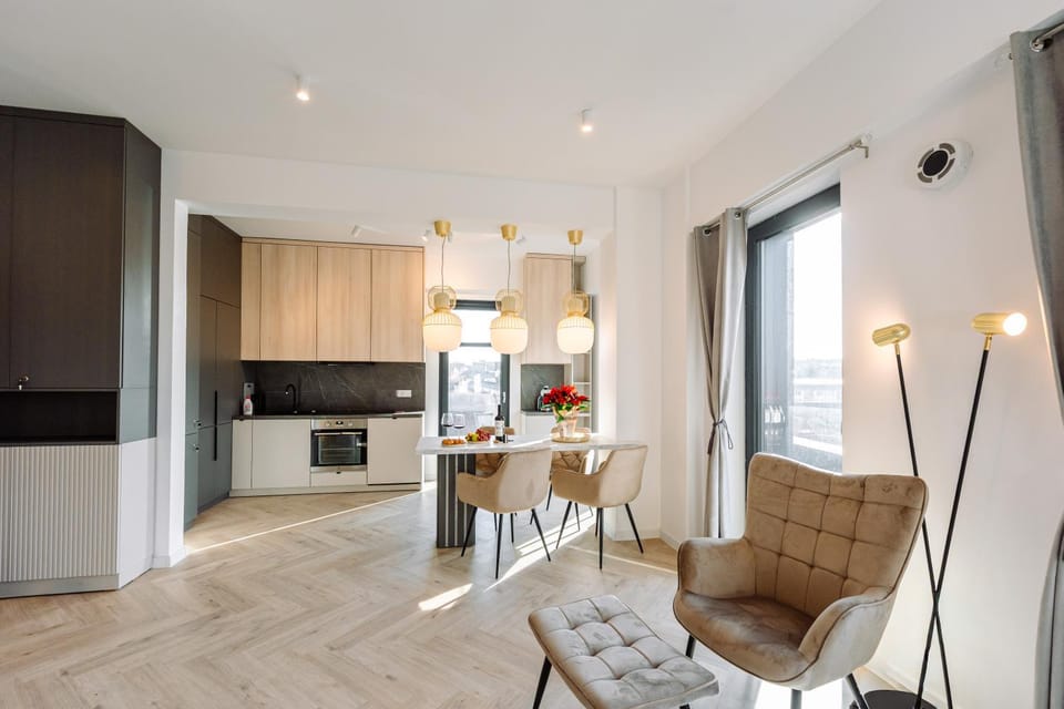 Kitchen or kitchenette, Living room, Seating area, Dining area, dishwasher, oven, stove