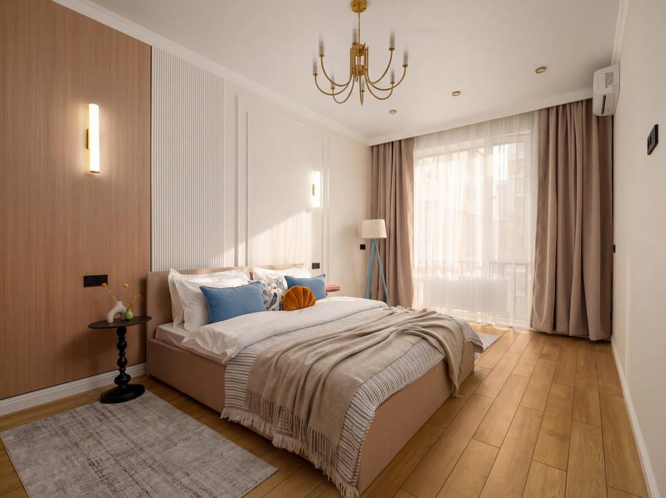 Bed, Photo of the whole room, Bedroom, air conditioner