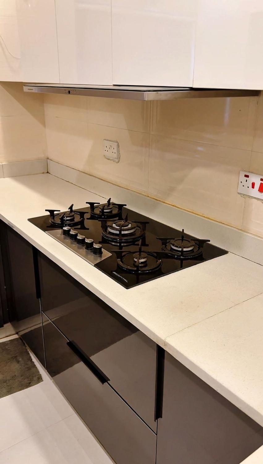 Kitchen or kitchenette, stove
