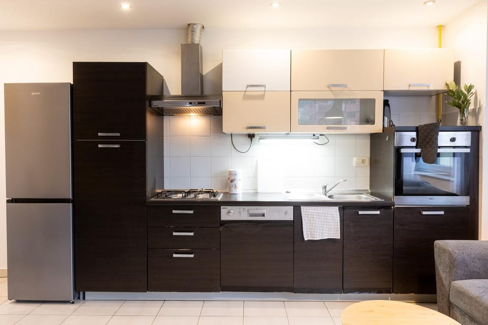 Kitchen or kitchenette, dishwasher, minibar, oven, stove, toaster
