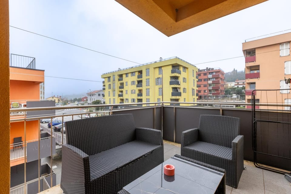 Property building, Patio, Day, View (from property/room), Balcony/Terrace, Living room, Seating area