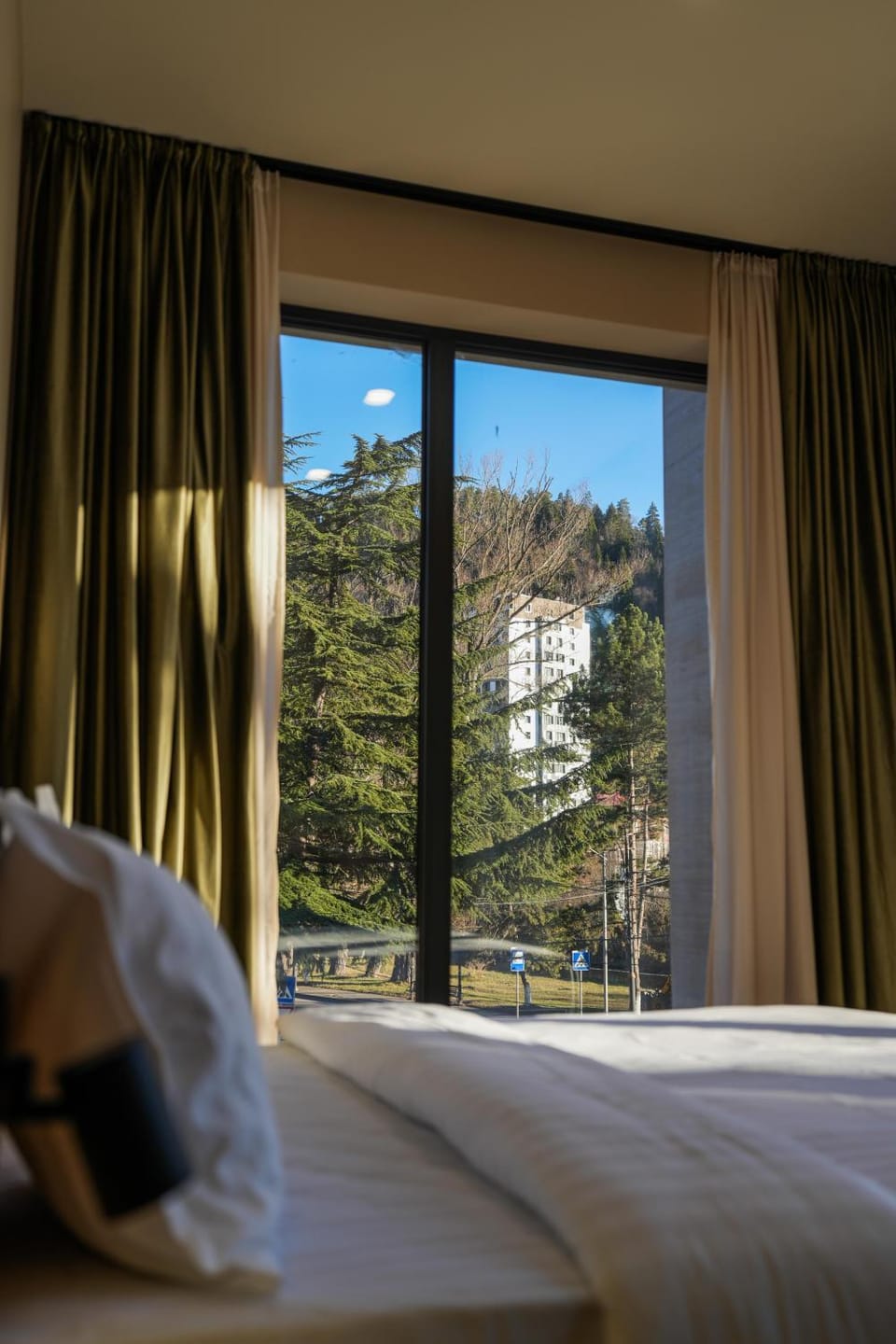 Bed, Natural landscape, Bedroom, Mountain view