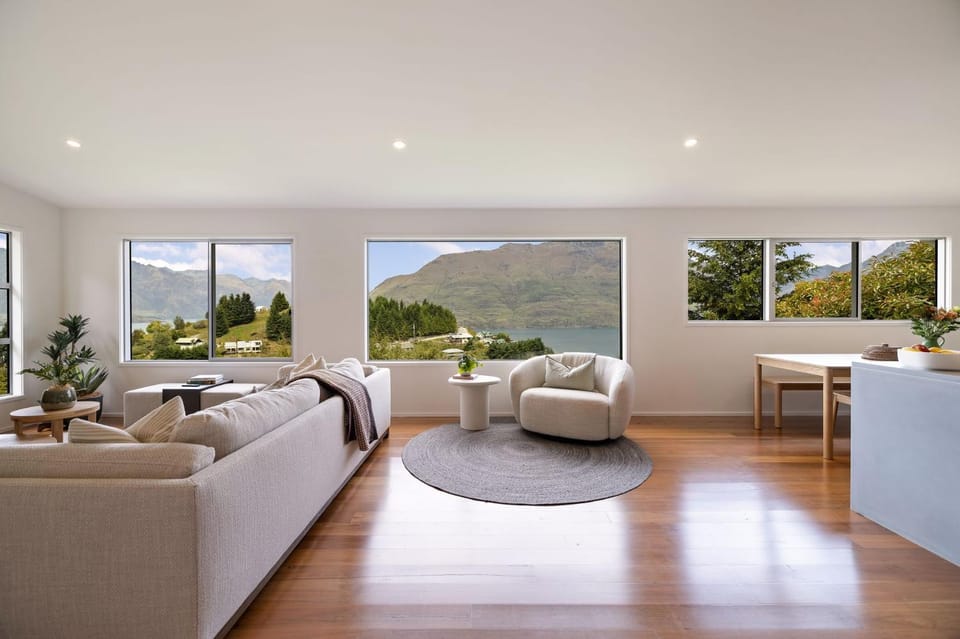 Living room, Seating area, Mountain view