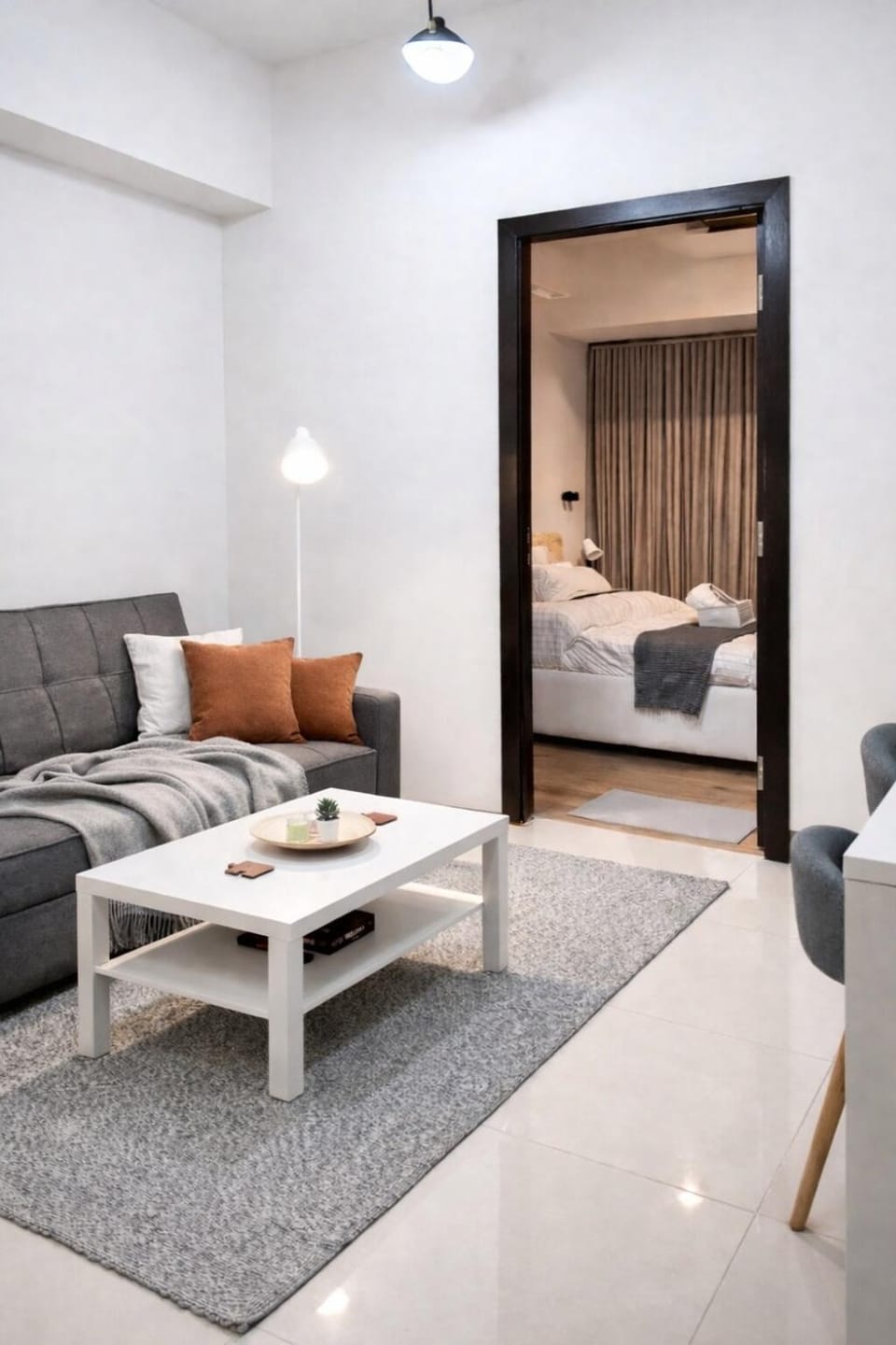 Bed, Living room, Seating area