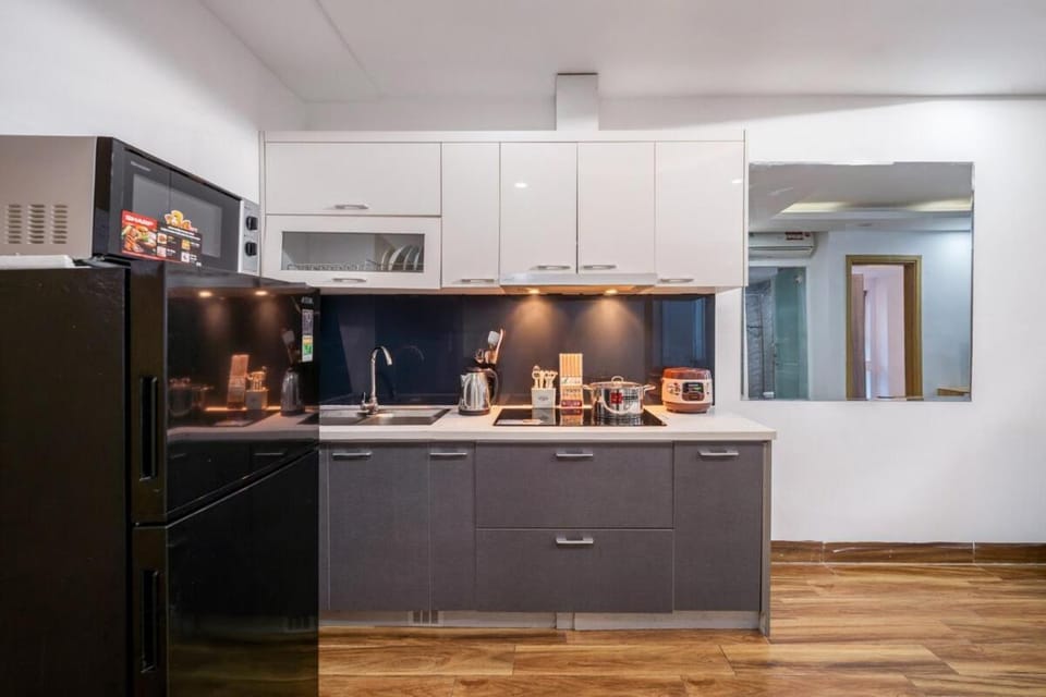 Kitchen or kitchenette, stove