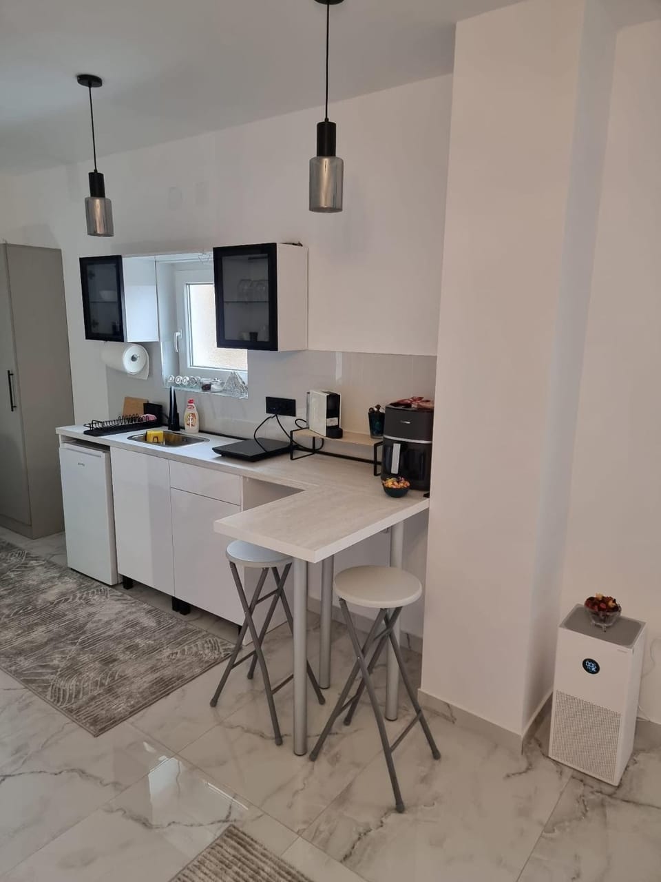Kitchen or kitchenette, stove