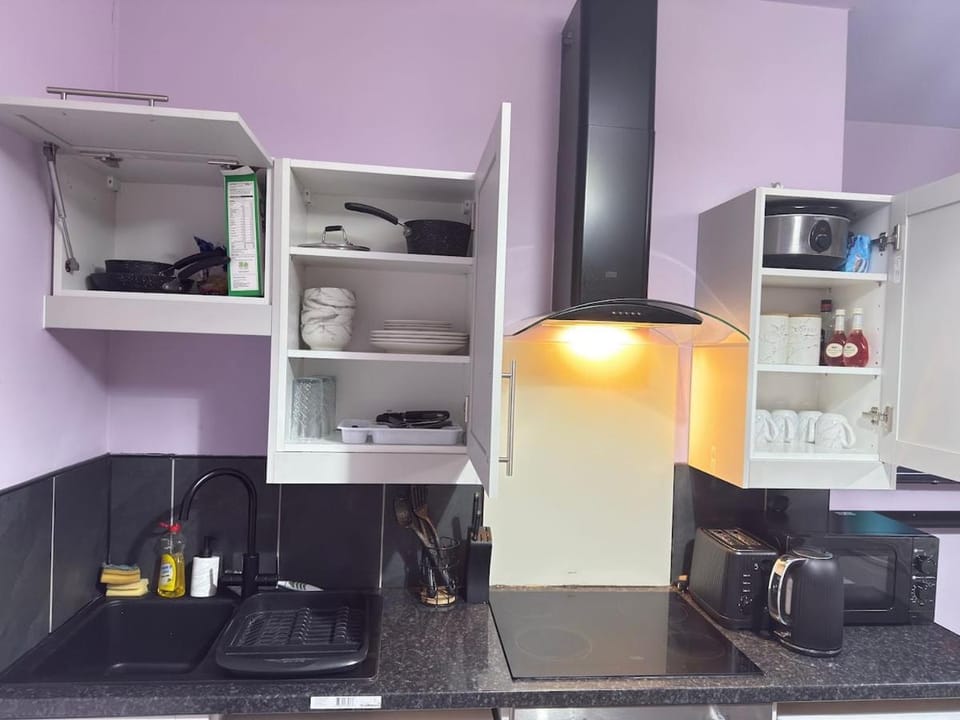 Kitchen or kitchenette, oven, stove, toaster