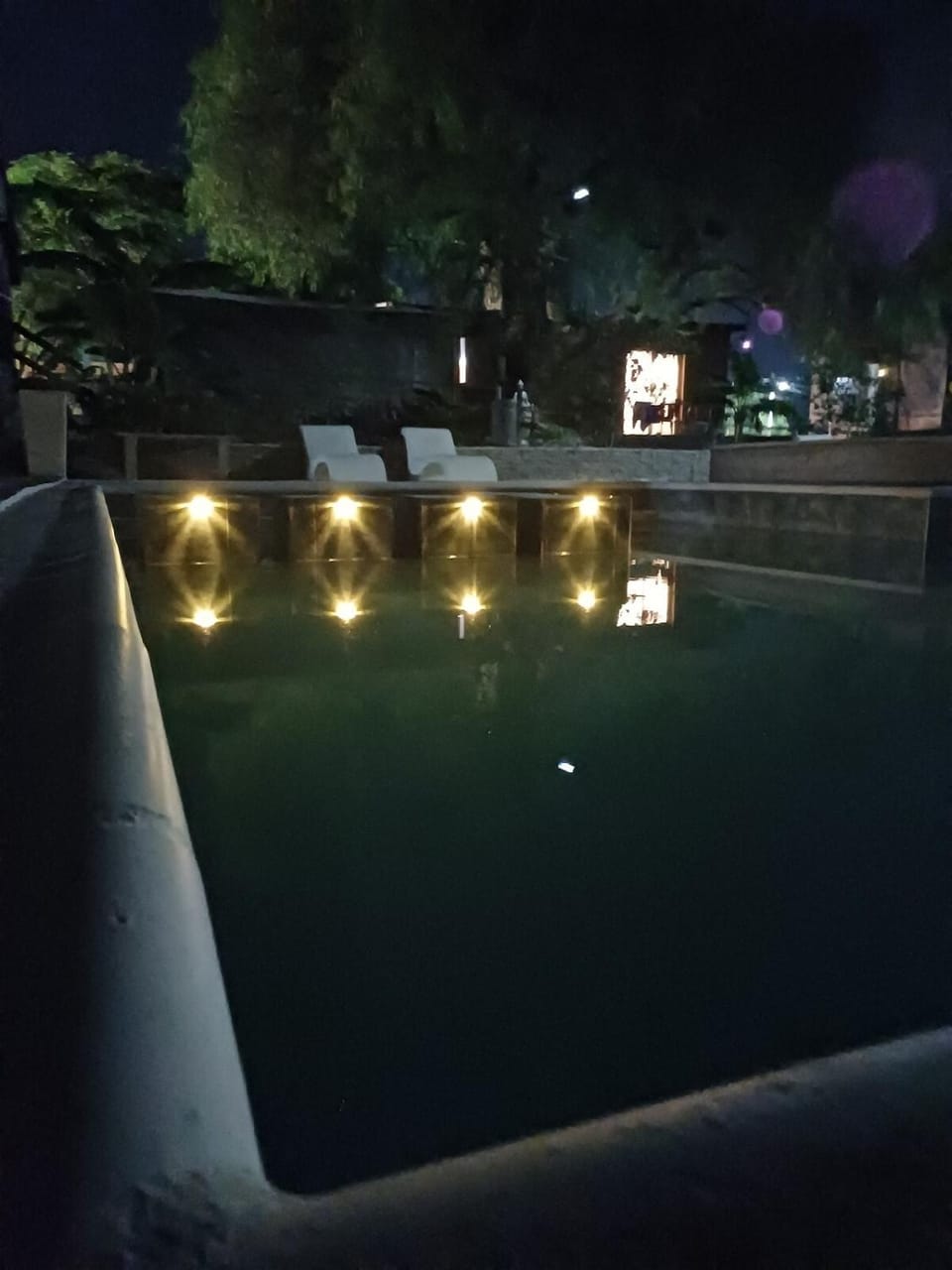 Night, Pool view, Swimming pool