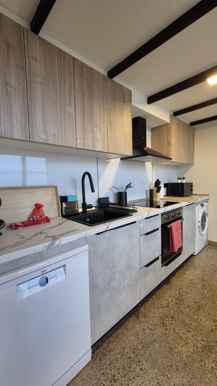 Kitchen or kitchenette, stove, kitchen